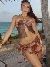 Knit Lace Brief Skirt Three Piece Set Brown / S
