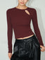 Knotted Cutout Skinny T Shirt Burgundy / XS T Shirts