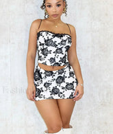 Lace Bow Skirt Flower Two Piece Set Blue / S