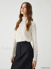 Lace Floral Graceful Pattern Mockneck Top T Shirts