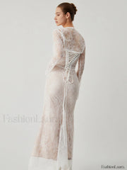 Lace Jacquard Floral Trendy Semi sheer Tied Maxi Dress Dresses