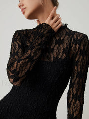 Lace Long Sleeve Trendy Mock Neck Maxi Dress Dresses