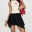 Lace Low Rise Ruffle Mini Skirt Black / S
