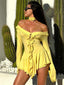 Lace Off Shoulder Slim Mini Dress Yellow / S