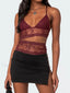 Lace Sheer Cutout Crop Top Red / S