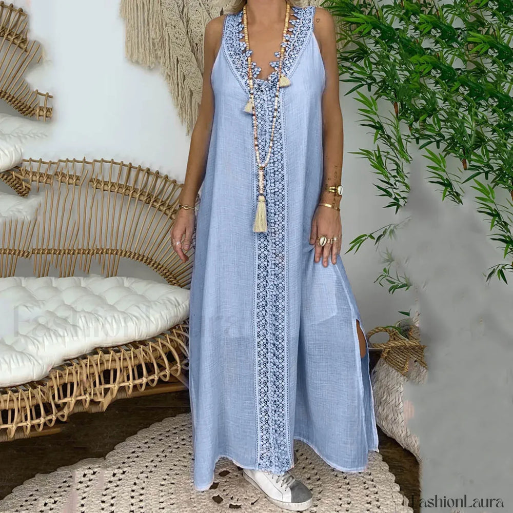 Lace Splice Sleeveless Boho Dress