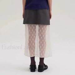 Lace Spliced Pleated Zipper Skirt