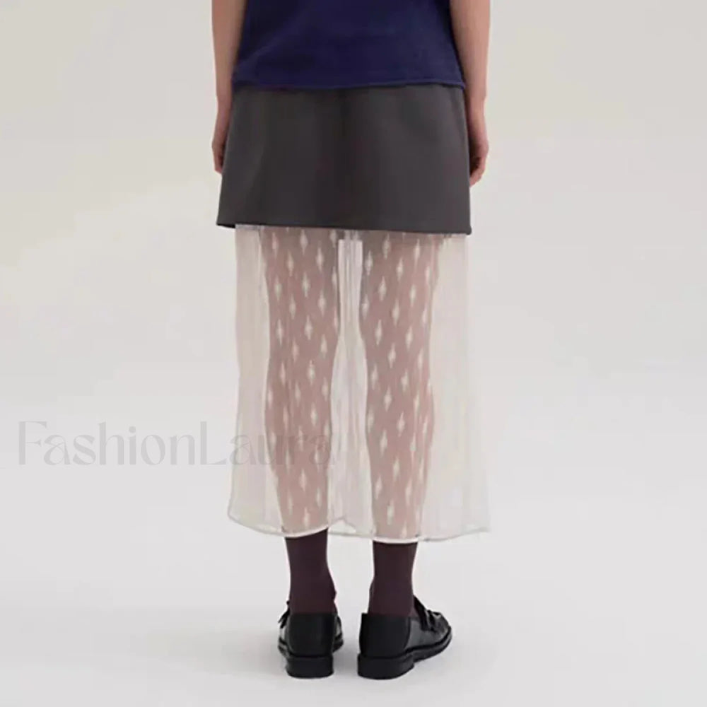 Lace Spliced Pleated Zipper Skirt