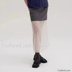 Lace Spliced Pleated Zipper Skirt