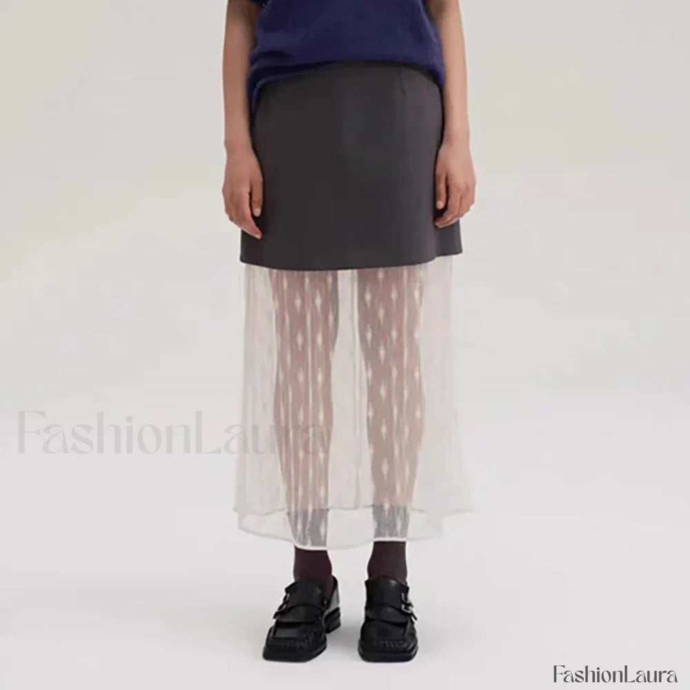 Lace Splicing Straight Zipper Skirt