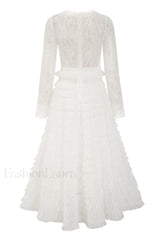 Lace Tiered Ruffle Charming Tulle Maxi Dress