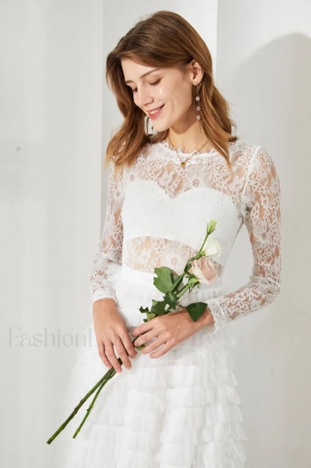 Lace Tiered Ruffle Charming Tulle Maxi Dress