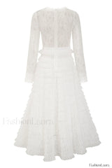 Lace Tiered Ruffle Charming Tulle Maxi Dress