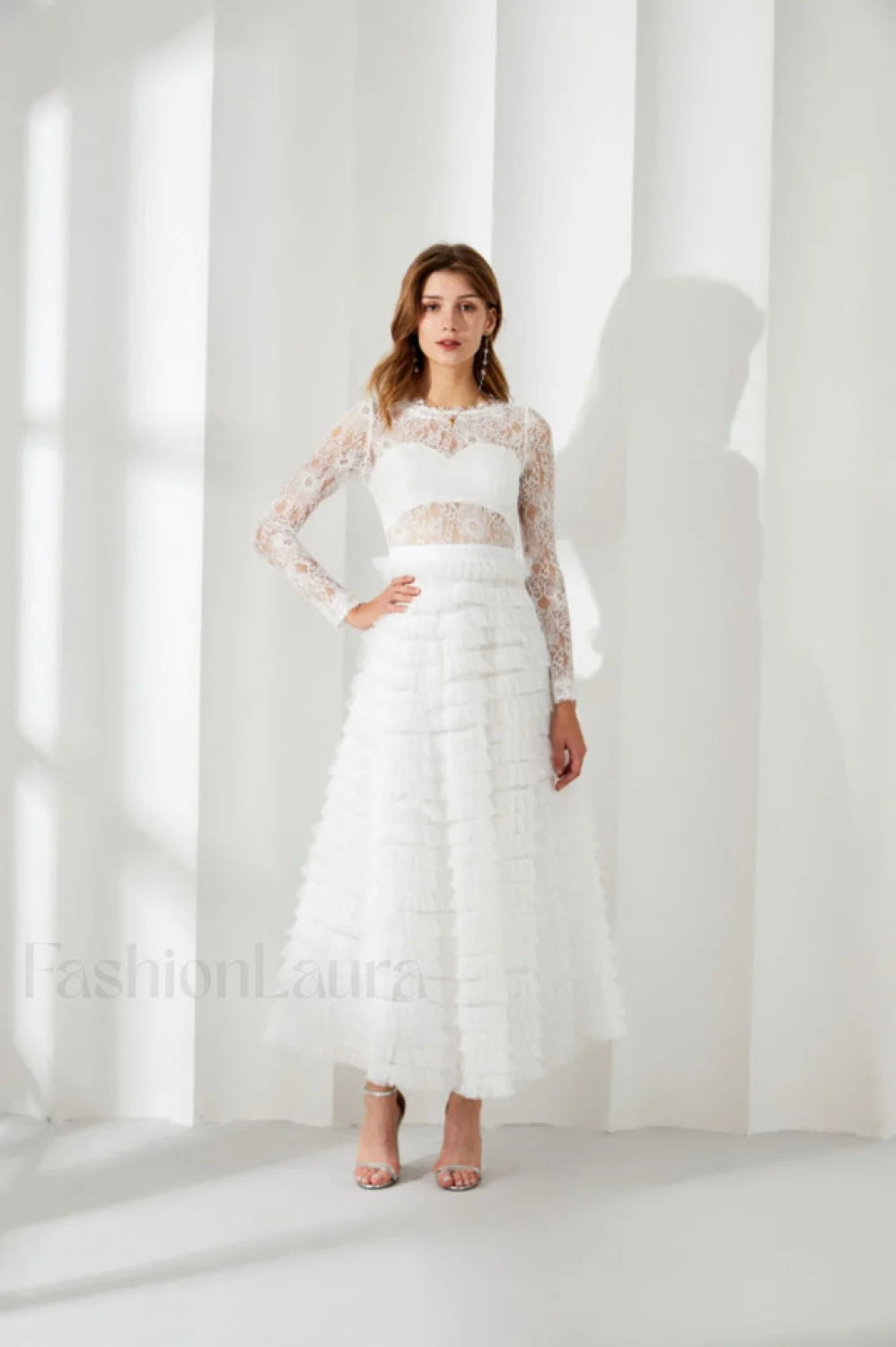 Lace Tiered Ruffle Charming Tulle Maxi Dress