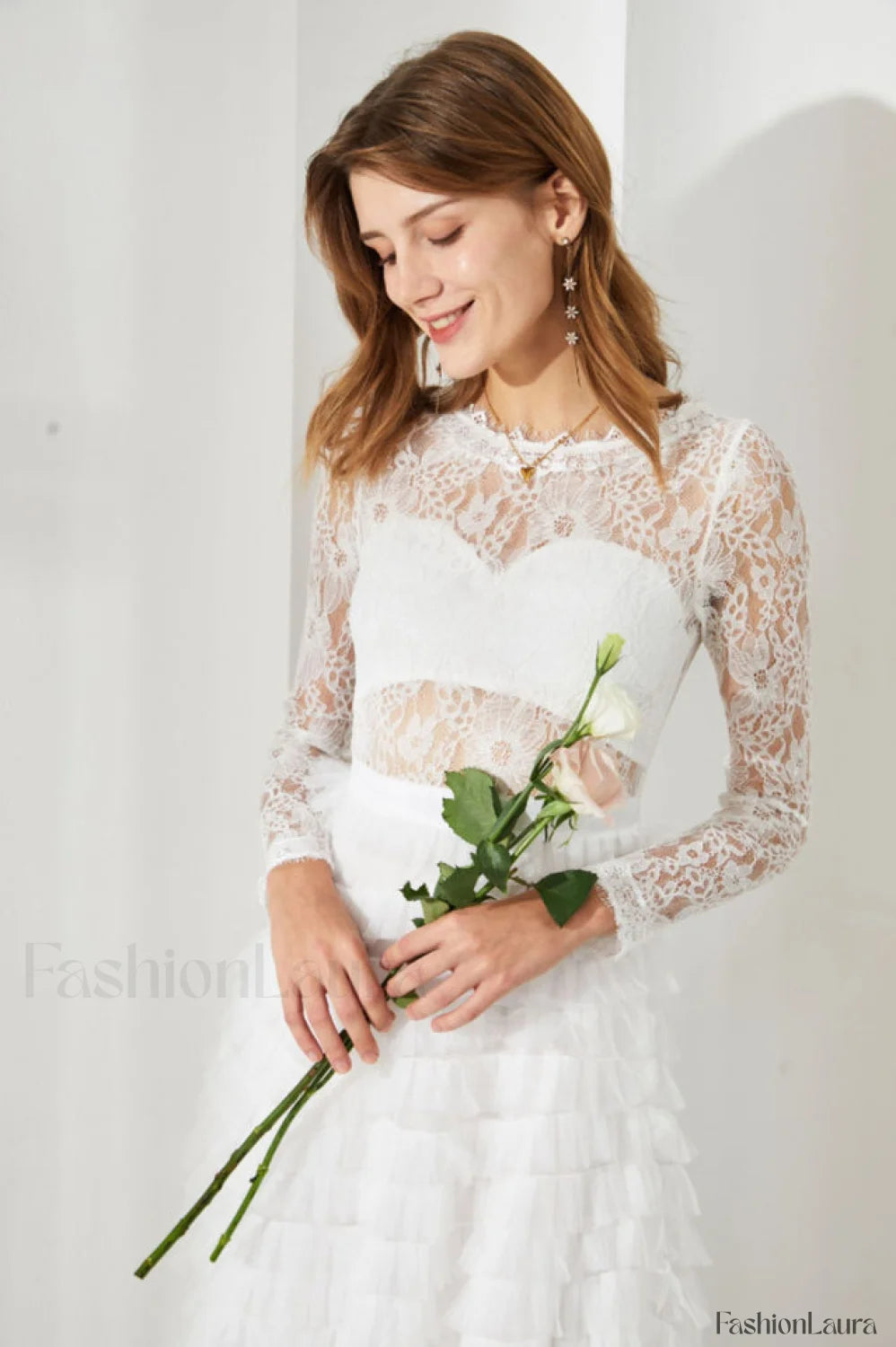 Lace Tiered Ruffle Charming Tulle Maxi Dress