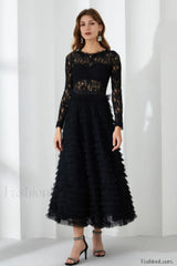 Lace Tiered Ruffle Charming Tulle Maxi Dress
