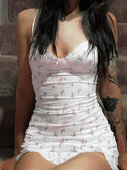 Lace Trim Floral Mini Dress White / S Mini Dresses