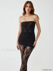 Lace Tube Short Trendy Dress With Tights Pant Sets
