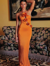 Lace up 3D Appliques Maxi Dress Orange / XS