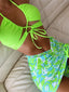Lace Up Skirt Halter Bikini Three Piece Set Neon Green / S
