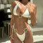 Lace Up Solid Split Sexy Bikini Set White / S