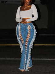 Lace Up Tassel Jeans Jeans