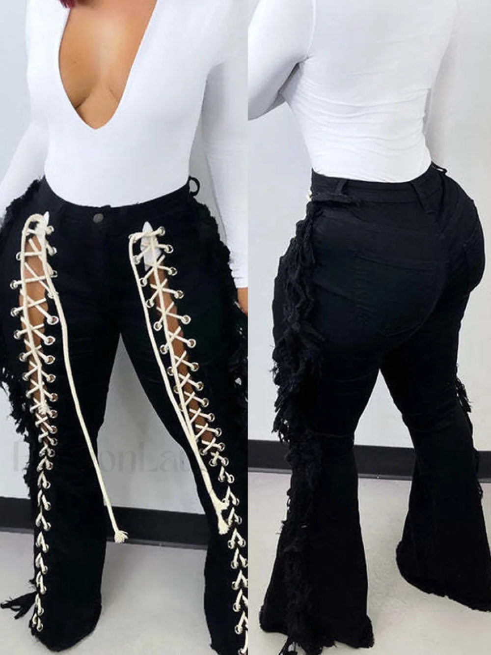 Lace Up Tassel Jeans Jeans