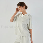 Lapel Combed Cotton Casual T Shirt light gray / S