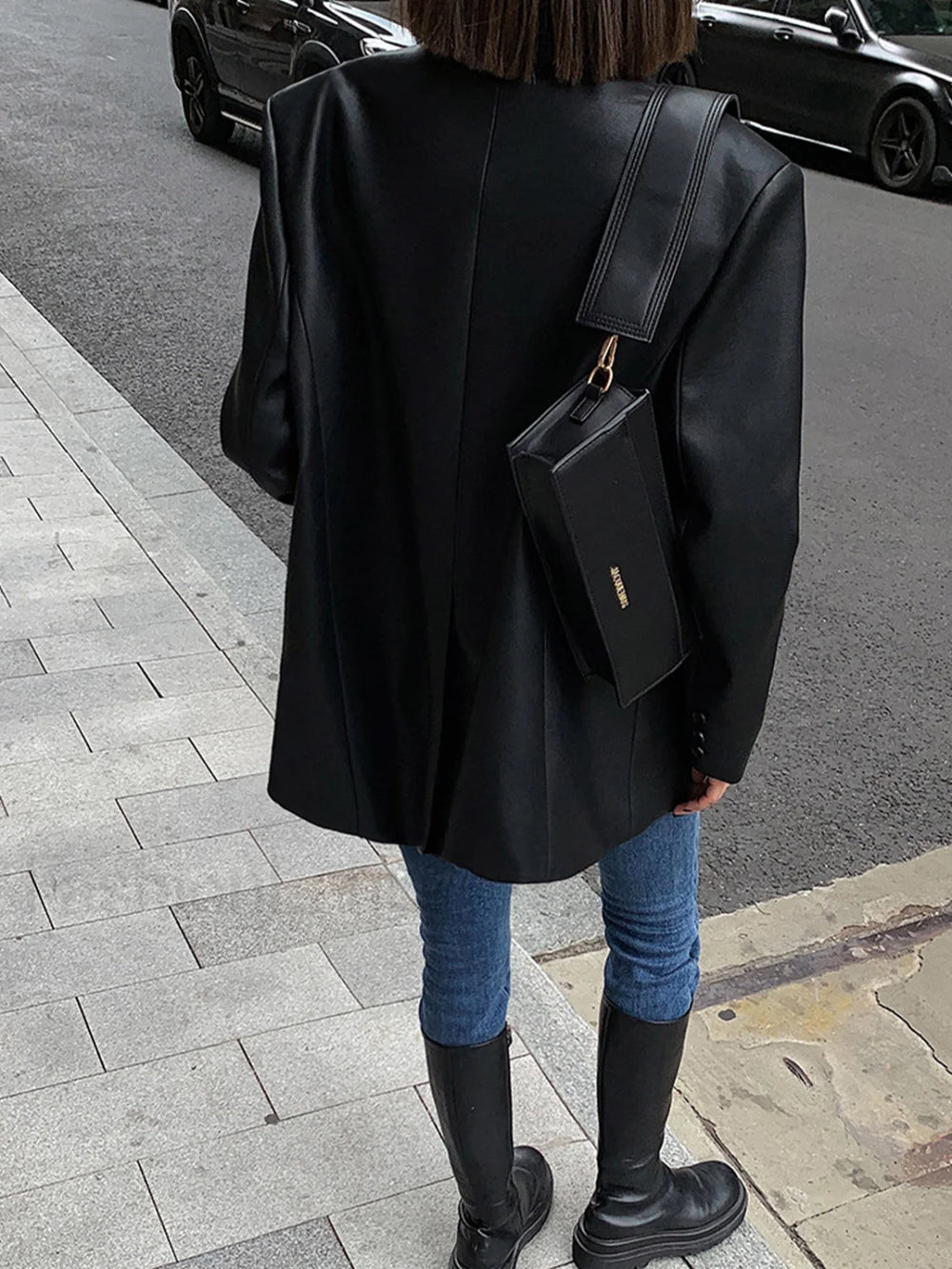 Lapel Pockets Leather Blazer Blazers