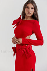 Lavele Red Stylish Bow Maxi Dress