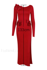 Lavele Red Stylish Bow Maxi Dress