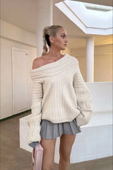 Lazy Chic Off-Shoulder Knit Sweater Apricot / S