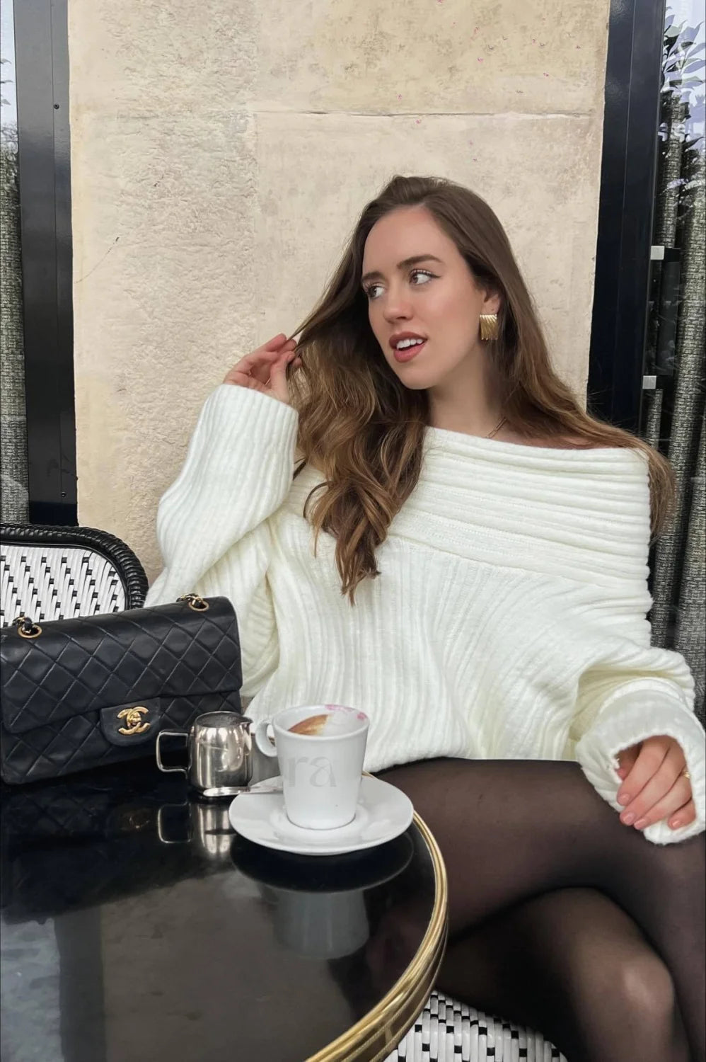 Lazy Chic Off-Shoulder Knit Sweater White / S