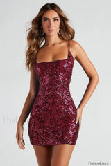 Leila Sequin Stylish Bodycon Mini Dress XS / Burgundy Party Dresses L