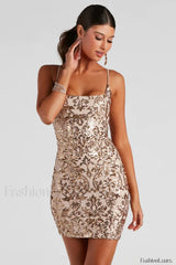 Leila Sequin Stylish Bodycon Mini Dress XS / Gold Party Dresses L