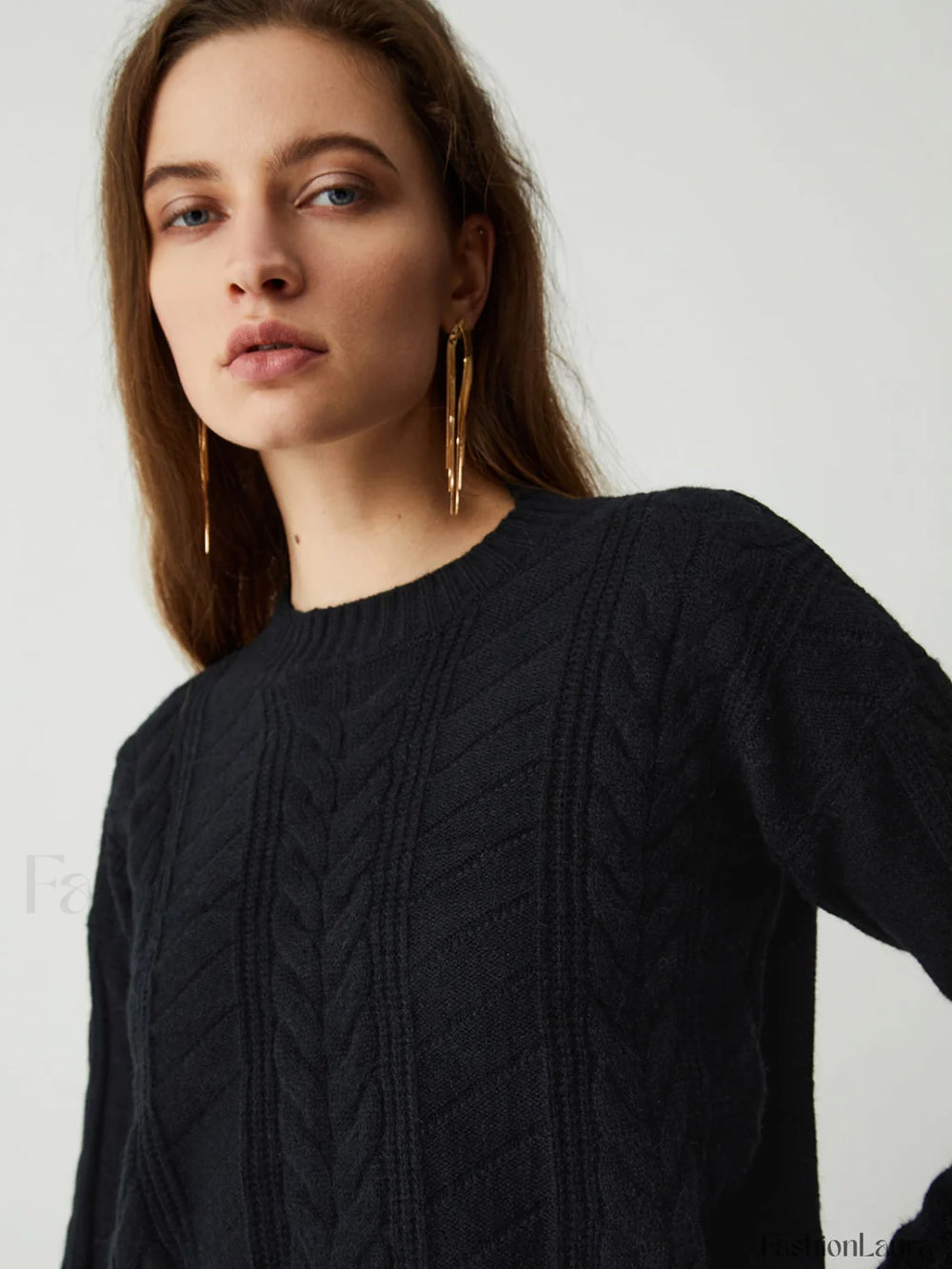 Leisure Cable Knit Long Modern Sleeve Two Piece Skirt Set Sweaters L