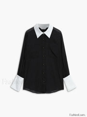 Leisure See Through Trendy Shirt With Cami Top Black / XS Shirts