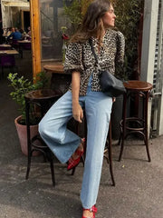Leopard Sweet Bubble Casual Shirt Blouse