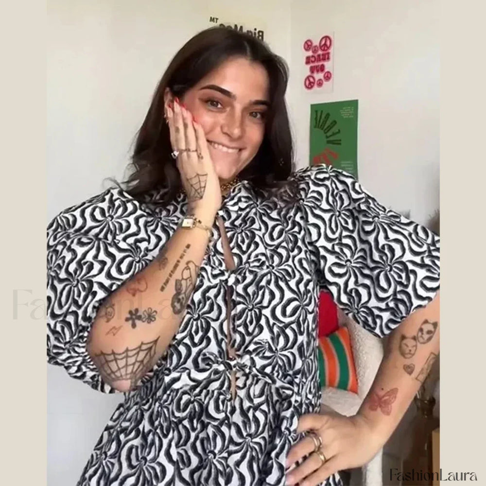 Leopard Sweet Bubble Casual Shirt Blouse Mixed Color / XS