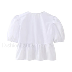 Leopard Sweet Bubble Casual Shirt Blouse WHITE / XS