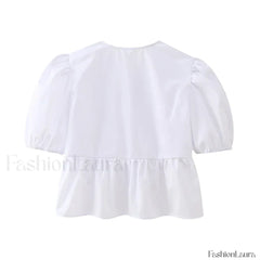 Leopard Sweet Bubble Casual Shirt Blouse WHITE / XS