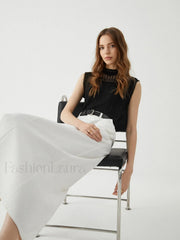 Lettuce Trim Patchwork Trendy Sleeveless Sweater Vest Sweaters L