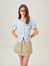 Light Blue Striped Casual Cotton T Shirt Blue / XS