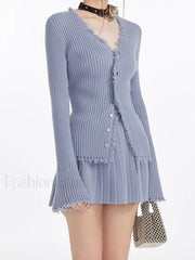 Lilac Raw Hem Trendy Long Sleeve Knit Top Sweaters L