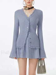 Lilac Raw Hem Trendy Long Sleeve Knit Top Sweaters L