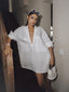 Linen Pockets Semi Sheer Long Sleeve Dress White / XS Dresses
