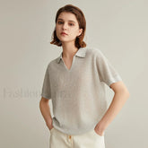 Linen Silk Polo Pullover Summer T Shirt Light gray / S