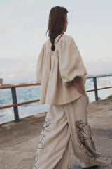 Lola Linen Embroidery Charming Shirt + Pants Set