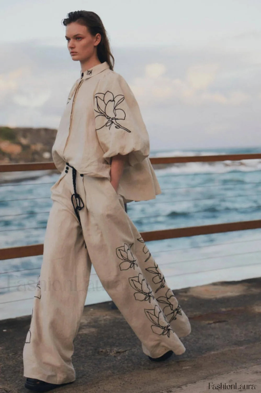 Lola Linen Embroidery Charming Shirt + Pants Set