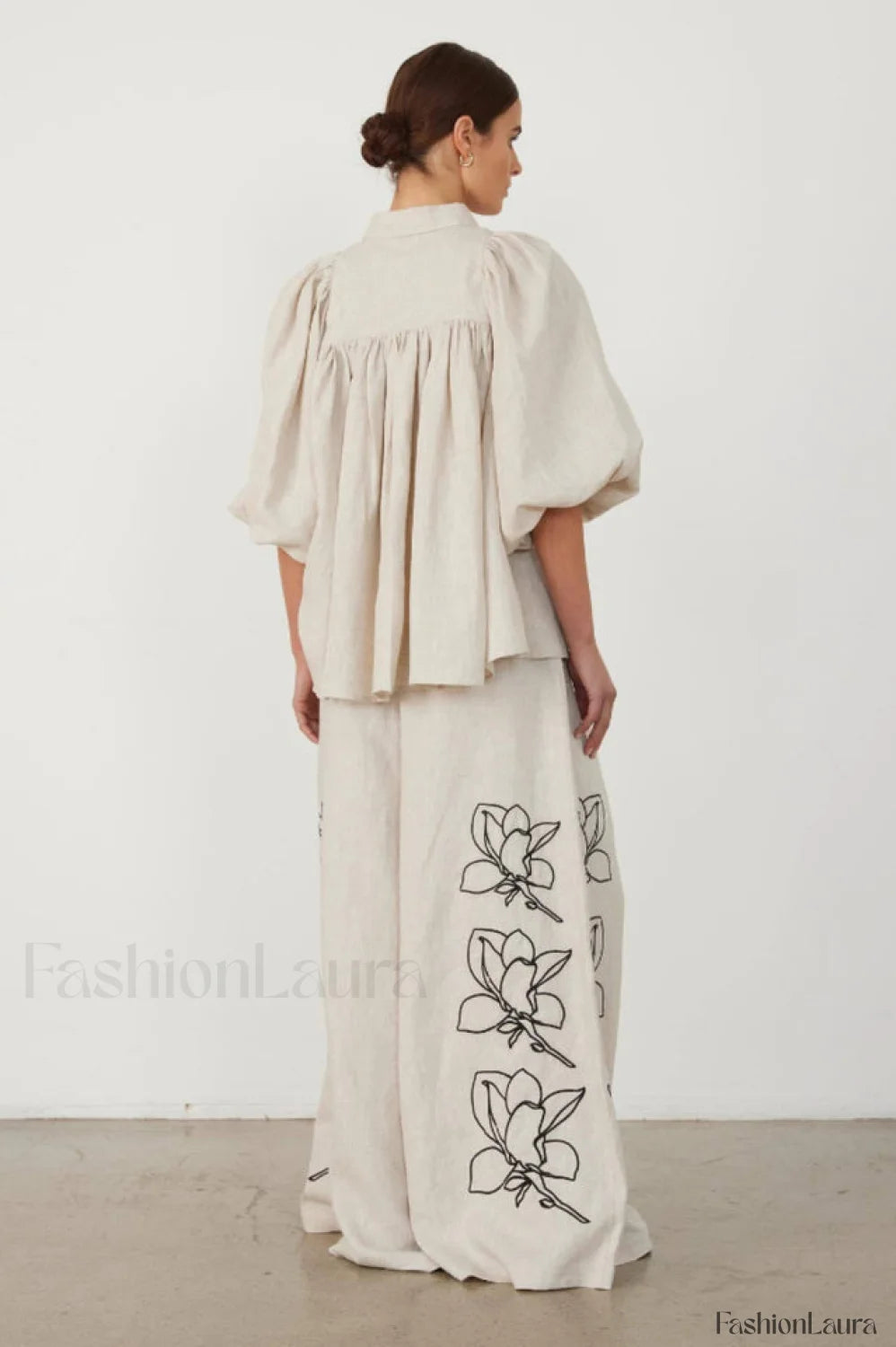 Lola Linen Embroidery Charming Shirt + Pants Set